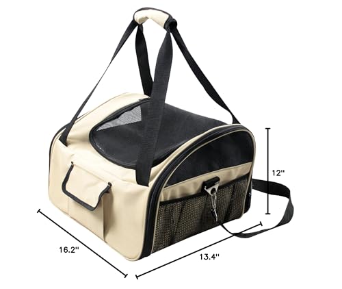 Pet Life ® 'Ultra-Lock' Collapsible Safety Travel Wire Folding Pet Carseat or Dog Car Seat Carrier with Side Pockets - color: Khaki