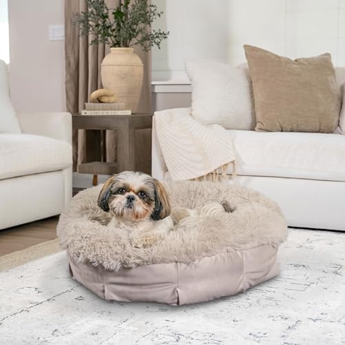 Best Friends by Sheri Ultra Calming Pouf Bed, Orthopedic Round Dog Bed for Joint Support, Faux Fur, Washable Cover, Tan, Small, 23"x23" - color: Tan, style: Small