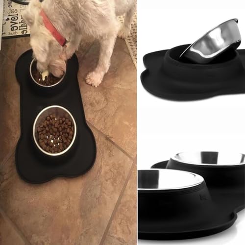 Dog Food Bowls Stainless Steel Dog Bowls with No Spill Non-Skid Silicone Mat, Dog Food and Water Bowl Set, Dog Dishes for Small Medium Large Sized Dogs Pet Food Feeding Bowls, 4 Cup, Black - color: Black, size: 4¾ Cup/38 oz each