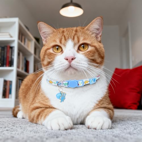 Breakaway Cat Collars with Bell & Cute Pendants, 3 Pack Safety Buckle Kitten Collars, Adjustable Pet Collar Ideal for Girl Boy Cats Puppy (Style A - Dinosaur) - color: Style A - Dinosaur