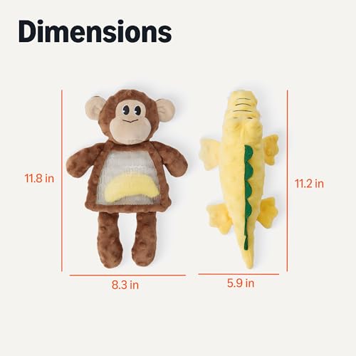 Amazon Basics Monkey and Alligator Interactive Dog Squeak Plush Toys for Puppies, Small and Medium Dogs, 2-Pack - style: Dog plush toy