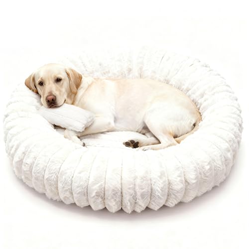 Self Warming Pet Bed, Donut Dog Bed for Large Dogs - Pet Bed with Removable Cover, Self-Heating Winter Pet Beds for Medium & Big Dogs, Egg Tart Design (L) - size: 36*36*10 inches