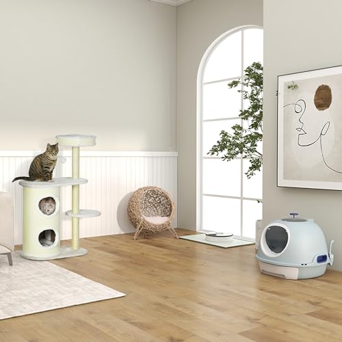 PawHut 20.5" Weaved Cat Bed, Elevated Hand-Woven Braided Banana Leaf Kitten House Condo with Cushion, Beige - color: Beige