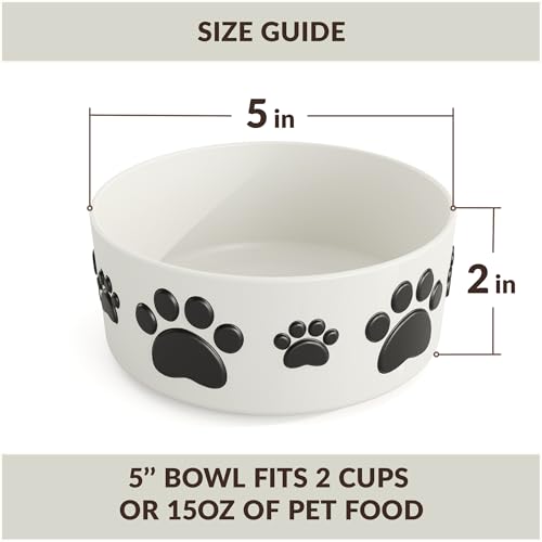 Ceramic Dog Bowls for Small Size Dog - 5'' Round × 2 Tall Dog Food Bowl & Water Bowl Set of 2 - Small Dog Bowls with Anti-Slip Rings - 2 Cups Food and Water Bowls for Dogs and Cats - size: 5 in