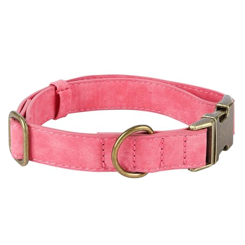 TDTOK Soft PU Leather Dog Collar, Classic Leather Collar for Small Medium Large Dogs with Quick Release Metal Buckle, Durable & Adjustable Fit 10-23" Neck - color: Pink, size: L