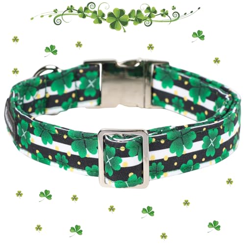 Maca Bates St Patricks Day Dog Collar Irish Clover Dogs Collars Black and White Soft Adjustable Durable Saint Patrick's Shamrock Spring Gift for Small Medium Large Girl Boy Male Female Puppy Pet - color: St. Patrick--stripe clover, size: S
