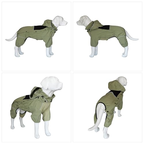 LOVELONGLONG Fleece-Lined Dog Raincoat with Removable Hood – Waterproof Winter Full Body Dog Jacket – Windproof Snowproof Cold-Weather Suit – Green-F XXS - color: Sage Green Fleeced, size: XXS (Back 9")