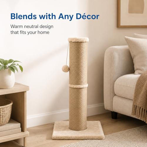 Sisal Cat Scratching Post for Indoor Cats & Kittens, 5.5" Diameter Heavy Duty Vertical Scratcher, 32 Inch Extra Tall Furniture Protector with Stable Base, Yellow - color: Cylinder Yellow