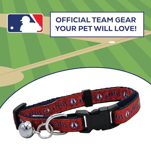 MLB CAT Collar Los Angeles Angels Satin Cat Collar Baseball Team Collar for Dogs & Cats. A Shiny & Colorful Cat Collar with Ringing Bell Pendant - color: Los Angeles Angels