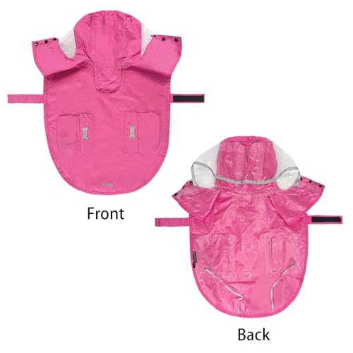 Dog Raincoat,Adjustable Waterproof Rain Jacket for Small Medium Large Dogs Puppy,Lightweight Hooded Dog Rain Poncho with Leash Hole Strip Reflective - color: Hot Pink, size: XS(4-9lb)