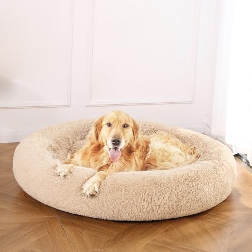 Amazon Basics Washable Donut Pet Bolster Faux Fur Bed with Removable Cover, Anti-Slip Bottom for Dog, Beige, 45" x 45" - color: Beige, size: 45" x 45"
