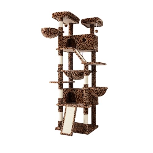 SHA CERLIN 81in Multi-Level Tall Cat Tree Tower for Indoor Kitties/Larger Cat Condo Furniture with Hammock/Cozy Pussycat Perches/Sisal Scratching Posts/Pet House/Wide Base/Leopard Print - color: Leopard Print