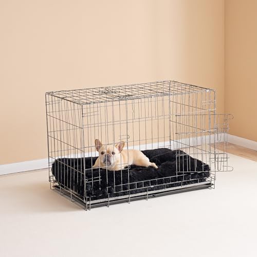 EHEYCIGA Fluffy Dog Crate Bed for Medium Dogs, Plush Faux Fur Crate Pad, Calming Anti Anxiety Medium Dog Bed, Washable Soft Warm Crate Mat with Non-Slip Bottom, Black - color: Black, size: 29.5 x 20