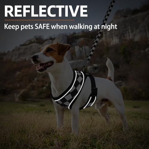PUPTECK Soft Mesh Dog Harness and Leash Set Pet Puppy Cat Comfort Padded Vest No Pull Harnesses, Checkered Black&White, XS - color: Checkered Black&White, size: XS (NECK: 10", CHEST: 10"-14")