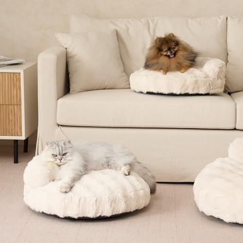 EHEYCIGA Dog Bed Medium Size Dog, Fluffy Small Dog Couch with Removable Washable Cover, Bolster Pet Sofa, Waterproof and Non-Slip, 30" x 30"x 8.5", Cream - color: Cream, size: 30"L x 30"W x 8.5"Th