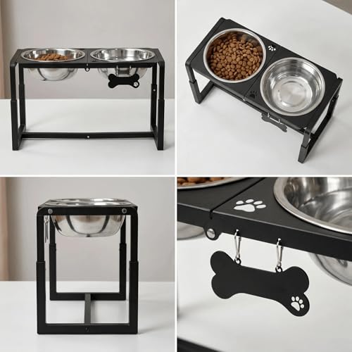 Metal Elevated Dog Bowls, Raised Dog Bowls for Large/Extra Large Breeds with Two 111oz Stainless Steel Food Bowls, 3 Adjustable Height (8.8"/11.5"/14") Dog Bowl Stand Protect Neck & Joints - size: 8.8-14" | L/XL Dogs | 2×111oz Bowls
