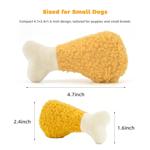 Chicken Leg Hide & Seek Plush Toy for Small Dogs & Puppies: Treat Dispensing Pocket, Squeaker and Crinkle Sounds, Chew for Aggressive Chewers and Teething - color: Yellow - Fried Chicken Leg