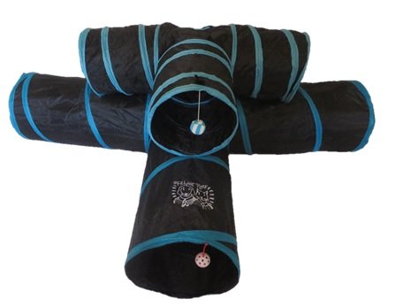 Feline Ruff Premium 3 Way Cat Tunnel. Extra Large 12 Inch Diameter and Extra Long. A Big Collapsible Play Toy. Wide Pet Tunnel Tube for Other Pets Too! (3 Way Two Pack + Teaser Wand!) - color: 3 Way Two Pack + Teaser Wand!