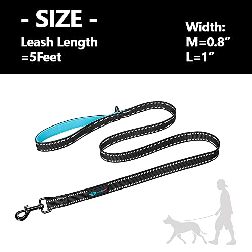 PHOEPET 5 Feet Heavy Duty Dog Leash - Reflective - Soft Padded Handle Traffic Grip for Extra Control (L,Blue) - color: Blue