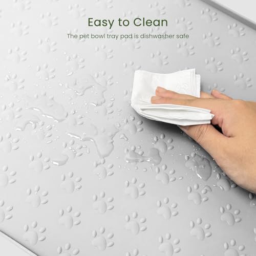 PWTAA Dog Food Mat Anti-Slip Silicone Dog Bowl Mat Thicker Pet Placemat Waterproof Cat Feeder Pad with Raised Edge Puppy Kitten Feeding Mats Suitable Small Medium-Sized Dogs Cats Eating Tray - color: White, size: 19.4" x 9.8"