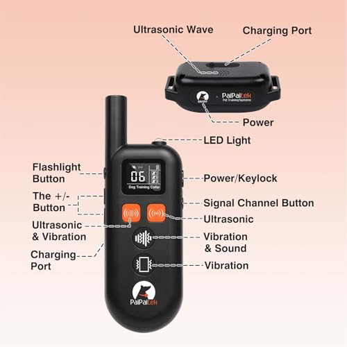 No Shock Dog Training Collar with Remote 3300ft Range, Humane Vibrating Dog Collar, 3 Modes Ultrasonic, Beep, Vibration for Small Medium Large Dogs - Security Lock & No Prongs - color: Black