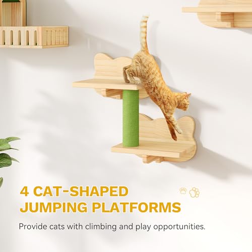 YITAHOME Cat Wall Shelves with Scratching Post, Cat Tower with Solid Wood Wall Shelves, Multi-Level Cat Climbing Furniture with Hideout & Runway - size: 21 pieces