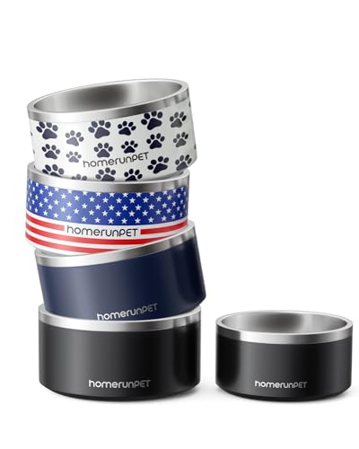 Dog Bowl, HomeRunPet Dog Food Water Bowl with Non-Slip Rubber Base, Metal Insulated Stainless Steel Dog Bowls, Double Wall Dog Bowl for Small Medium Large Dogs, Durable, Dishwasher Safe, 32oz - color: Paw Print
