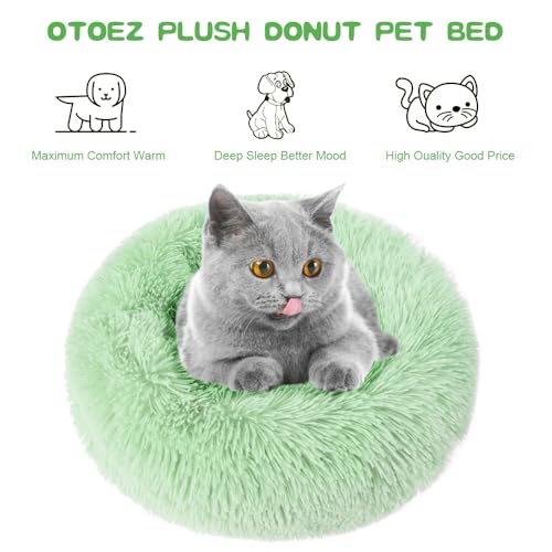 otoez Kitten & Puppy Extra Small XS Round Dog & Cat Anti Anxiety Plush Pet Calming Donut Bed with Non-Slip Waterproof Bottom, Washable (15.7", Green) - color: Green, size: 15.7"