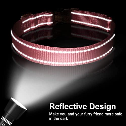 Reflective Dog Collar, Sturdy Nylon Collars for Puppy and Extra Small Girl and Boy Dogs, Adjustable Dog Collar with Quick Release Buckle,Neon Pink,3/8" Width - color: Neon Pink, size: X-Small (Pack of 1)
