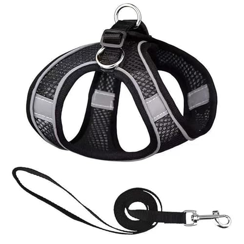 Dog Harness and Leash Set, No Pull Soft Mesh Pet Harness, Reflective Adjustable Puppy Vest for Dogs/Cats - color: Black, size: Medium