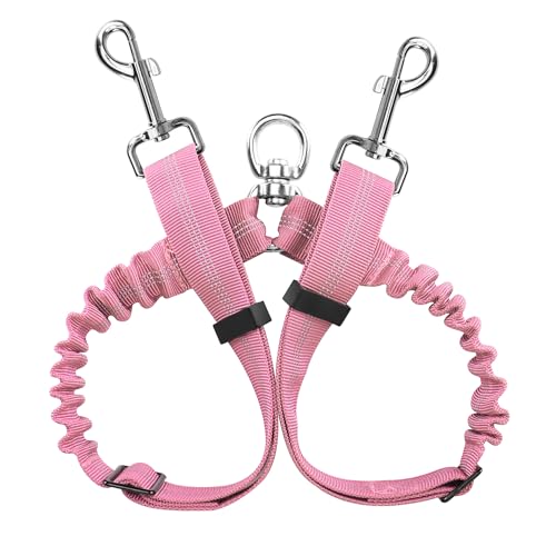 YAODHAOD Double Dog Leash,Two Dog Leash Splitter, No Tangle 360° Swivel Rotation Reflective Lead, Adjustable Length Bungee Heavy Duty Walking Training Dual Extension (Pink) - color: Pink