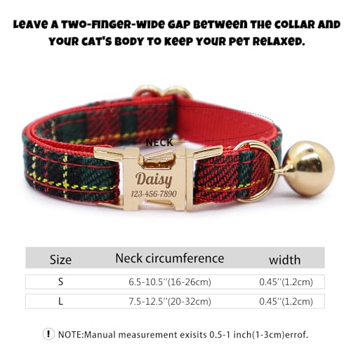 Personalized Plaid Cat Collar with Bell - Non-Breakaway Custom Polyester Kitten Collar with Engraved Name & Phone Number (Pattern 11, S (6.5-10.5 Inches)) - color: Pattern 11, size: S (6.5-10.5 Inches)