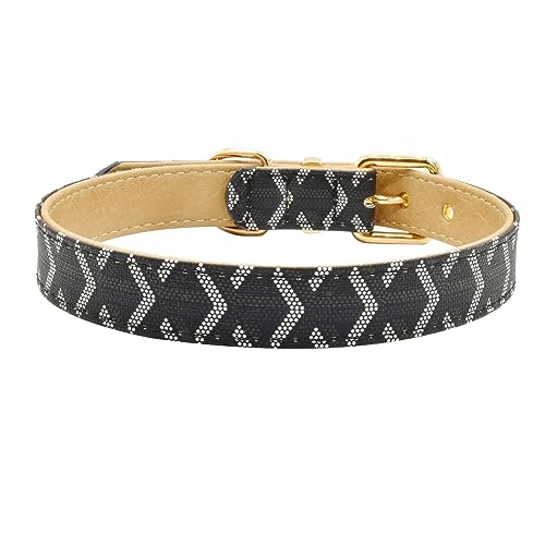 Leather Dog Collar and Leash Set, Check Pattern Dog Collar Leashes Metal Buckle Adjustable Durable for Small Medium Large Dogs (Black, S(11.4-13.4IN)) - color: Black, size: S(11.4-13.4IN)