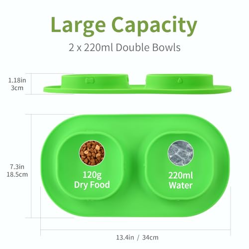 Small Size Puppy Dog Bowls: Food and Water Bowls Set for Small Dogs, No-Spill Non-Skid Dog Dish, Green - color: Green