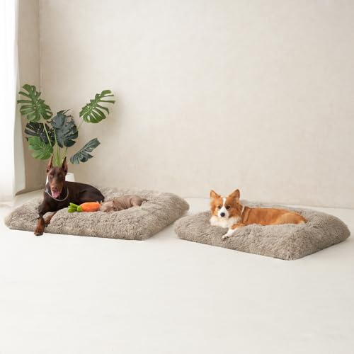 EHEYCIGA Fluffy Dog Crate Bed for Small Dogs, Plush Faux Fur Crate Pad, Calming Anti Anxiety Small Dog Bed, Washable Soft Warm Mat with Non-Slip Bottom, Taupe - color: Taupe, size: 23.6 x 17.5
