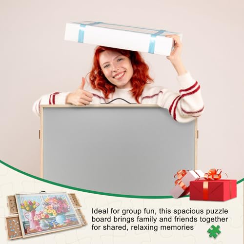 ALL4JIG 1000 Pieces 2-in-1 Tilting & Rotating Puzzle Board, 30.16" x 22.44"Adjustable Angle Puzzle Board with 4 Drawers & Clear Protective Cover, Birthday Gift for mom - color: Iron, size: Small-1000pcs