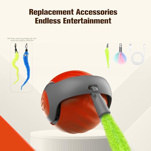 2026 New Upgrade Speedy Tail Cat Toy, Smart Interactive Pet Toys Comes with 4 Tails, Reinforced Version of The Cat Toys Balls, Two Speed Adjustment (Orange) - color: Red