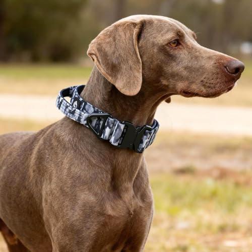 Tactical Dog Collar, Adjustable Military Collar with Handle and Heavy Duty Metal Buckle, Thick Dog Collars for Medium and Large Dogs (Gray Camouflage, M) - color: Gray-Camo, size: M