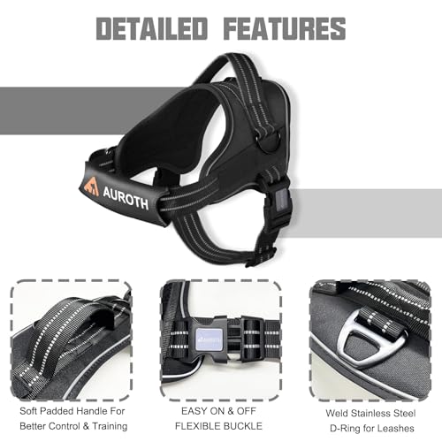 AUROTH Dog Harness and Leash Set, Soft Padded Service Dog Vest with 5.25FT Dog Leash, No Choke, Easy On Pet Vest, Adjustable Reflective No Pull Pet Vest Medium Sized Dog, Easy Walking and Training - color: Black, size: Medium