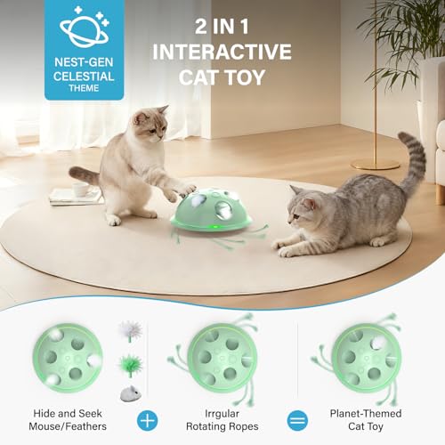 Pawingcat Automatic Cat String Toy 6 Holes Whack a Mole Cat Toy with Plush Running Cat Mouse Toy Hide and Seek Interactive Cat Toys for Indoor Cats(Green) - color: Green