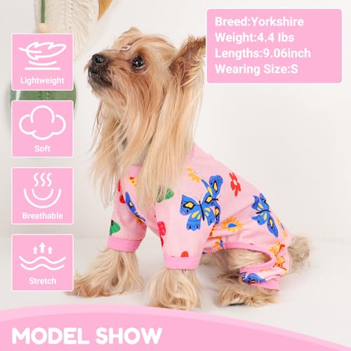 Dog Pajamas Small Sized Dogs Stretchable Summer Dog Clothes Pjs 4 Legs Girl Boy Cute Soft Puppy Outfits Doggie Cat Jammies Jumpsuit Sleeper for Pet, Butterfly, L - color: Butterfly, size: Large (Chest 17in )