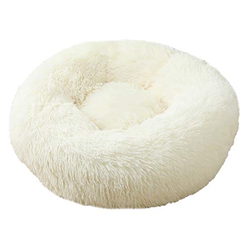 Fluffy Dog & Cat Bed Plush Donut Round Pet Bed,Beige,28x28inch - color: Beige, size: 28x28inch
