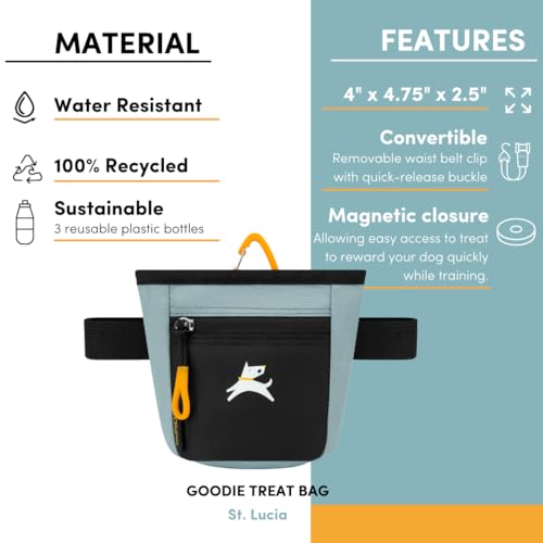 OllyDog Goodie Treat Bag, Dog Treat Pouch, Waist Belt Clip for Hands-Free Training, Magnetic Closure, Dog Training and Behavior Aids, Three Ways to Wear (St. Lucia) - color: St. Lucia