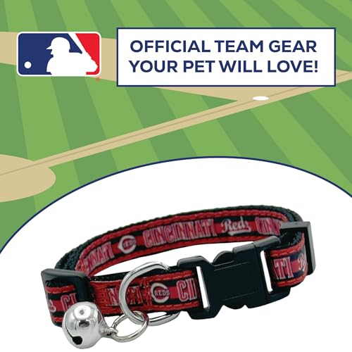 MLB CAT Collar Cincinnati Reds Satin Cat Collar Baseball Team Collar for Dogs & Cats. A Shiny & Colorful Cat Collar with Ringing Bell Pendant - color: Cincinnati Reds