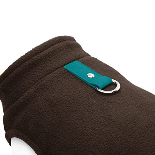 Gooby Fleece Vest Dog Sweater - Brown/Turquoise, X-Small - Warm Pullover Fleece Dog Jacket with O-Ring Leash for Small to Medium Dogs - color: Brown-Turquoise, size: X-Small (Around 4-lb)