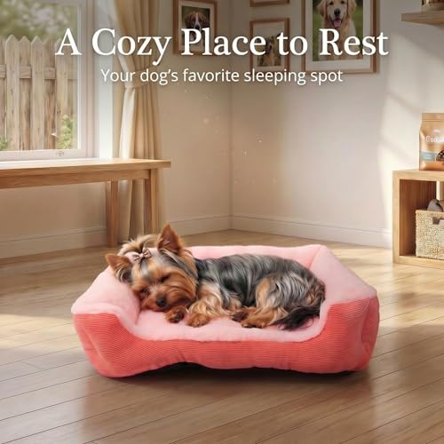 Tiny Dog Bed 20 Inch for Small Dogs, Soft Rectangle Puppy Bed with Plush Surface, Washable Pet Bed,Pink - color: Pink, size: 20"x19"x5"