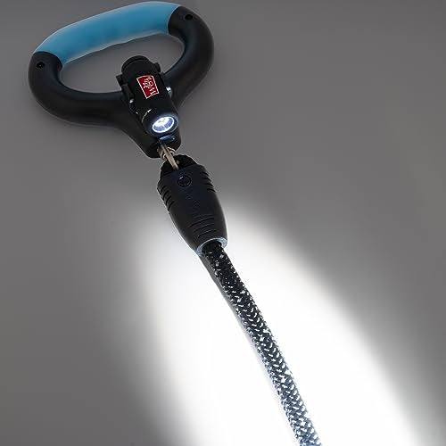 WIGZI Luna Dog Leash with Rechargeable LED Light No Batteries, Detachable Light, Liquid Filled Gel Comfort Handle, Reflective Heavy-Duty Rope, 6 Ft Length up to 200lb Dog, Black Color
