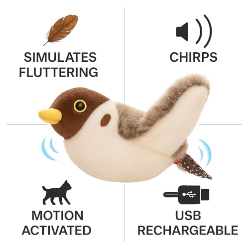 Flying Bird Cat Toy (Not a Flying Toy) – Flappy Bird Cat Toy with Flapping Wings & Chirping Sound, USB Rechargeable Motion-Activated Toy for Indoor Cats - style: Bird Cat Toy