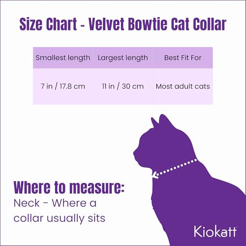 Velvet Bowtie Cat Collar with Bell – Adjustable Breakaway Orange Cat Collar for Adult Cats (7–11 in) - color: Orange