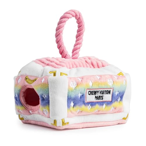 Haute Diggity Dog Chewy Vuiton Trunk Puzzle with 3 Plush Squeaky Dog Toys, Soft Durable Designer-Inspired Stuffed Puppy Chew Toys for Small & Medium Dogs, Machine-Washable (Pink Ombre) One Size - color: Pink Ombre Trunk, size: One Size